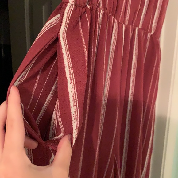 Maroon and White Striped Women’s Jumpsuit - Picture 5 of 6